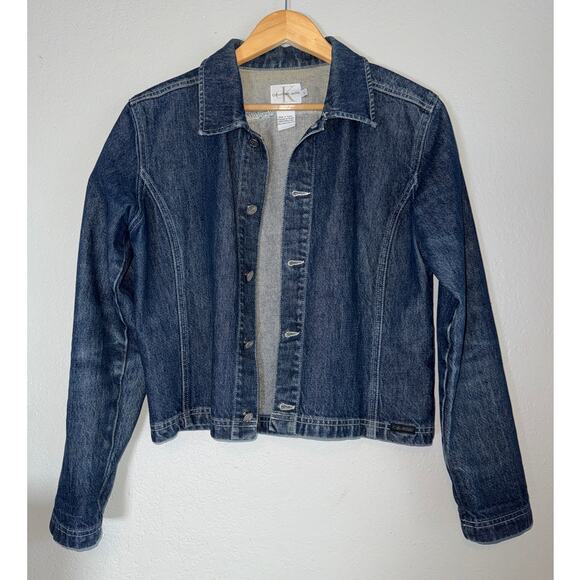 Y2K Calvin Klein CK Blue Denim Jean Jacket Womens Large / Medium Vintage 90s - Picture 1 of 9